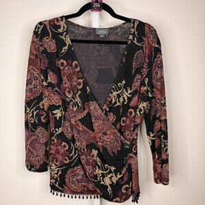 #214 DRESSBARN PTP  21" - 25"  Sz. XL Long Sleeve Wrap Top with Floral Pattern